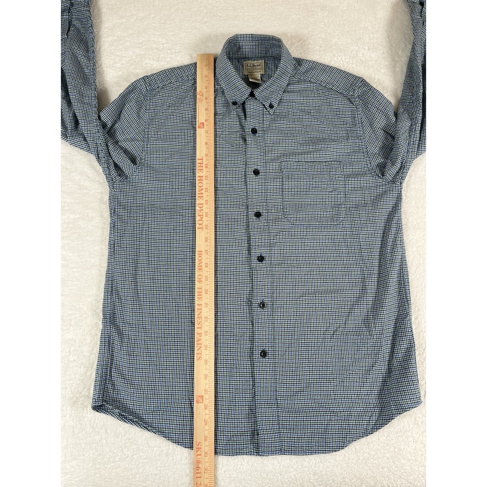 LL Bean 298276 Traditional Fit Blue Green White Houndstooth Flannel Men's M Reg - Picture 7 of 7